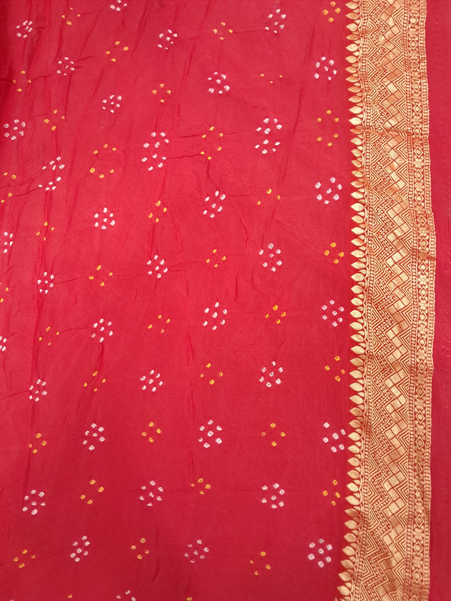 Red Bandhani Khaddi Georgette Banarasi Saree