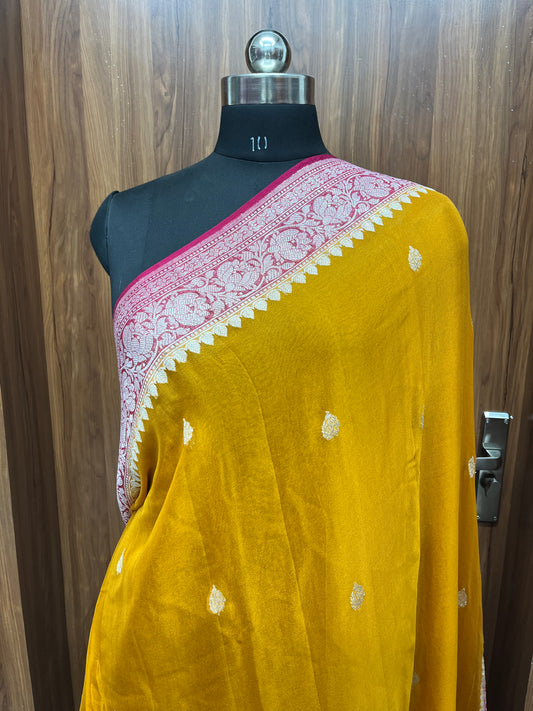 Mustard Kadhwa Handloom Khaddi Chiffon Banarasi Saree