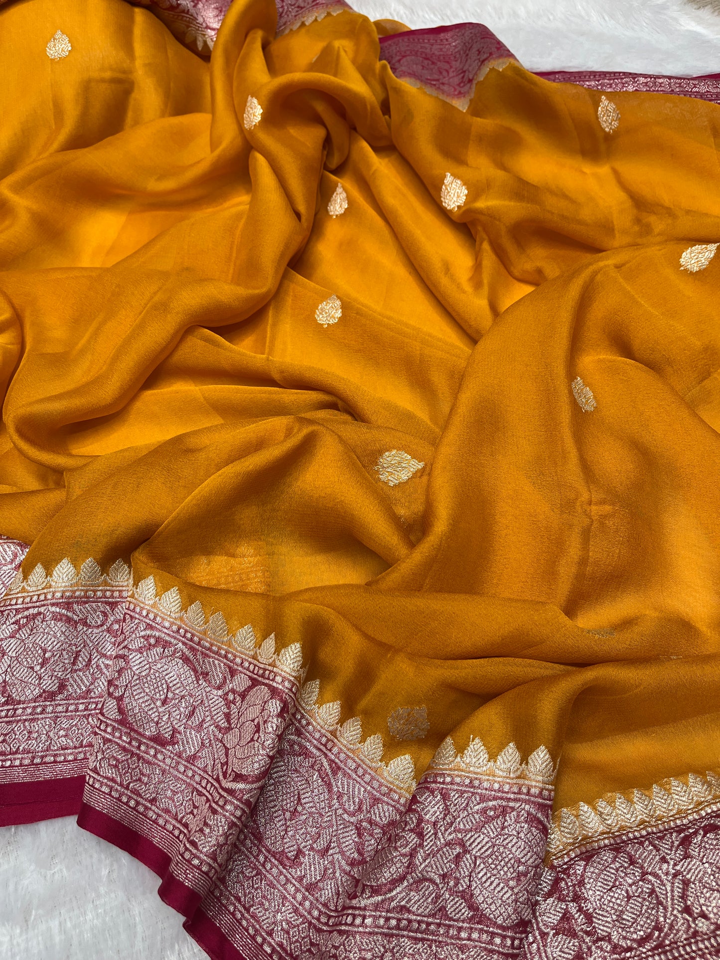 Mustard Kadhwa Handloom Khaddi Chiffon Banarasi Saree