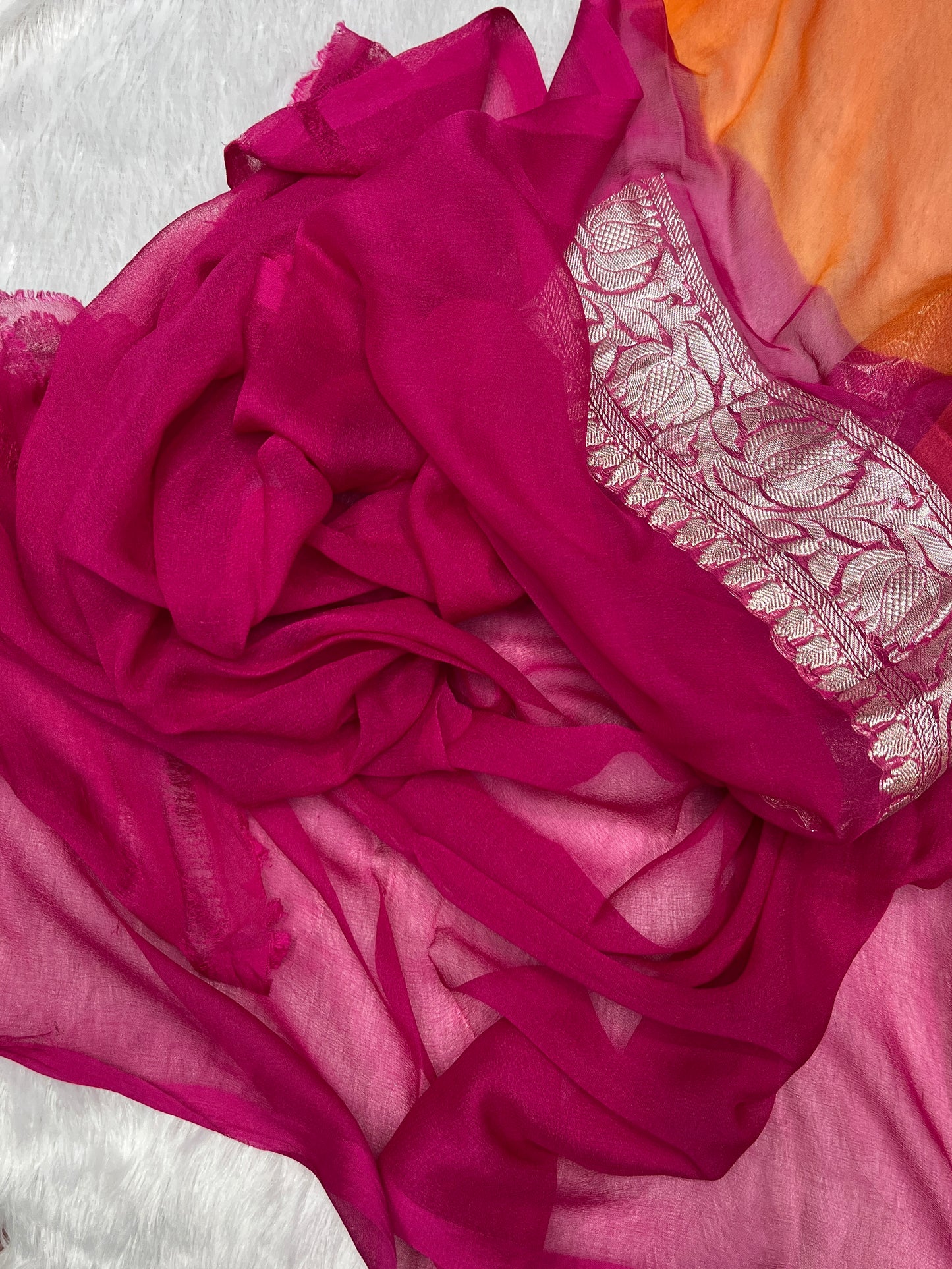 Orange Kadhwa Handloom Khaddi Chiffon Banarasi Saree