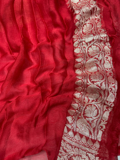 Pista Handloom Khaddi Chiffon Banarasi Saree