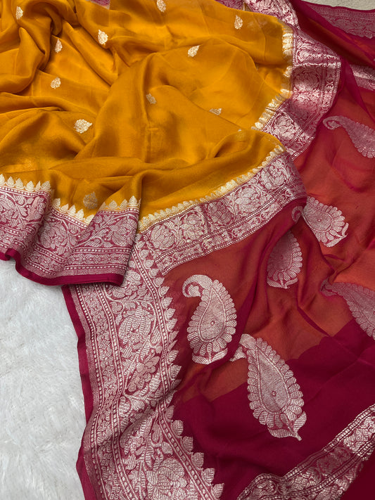 Mustard Kadhwa Handloom Khaddi Chiffon Banarasi Saree