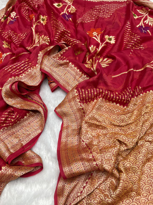 Minakari Khaddi Chiffon Banarasi Saree