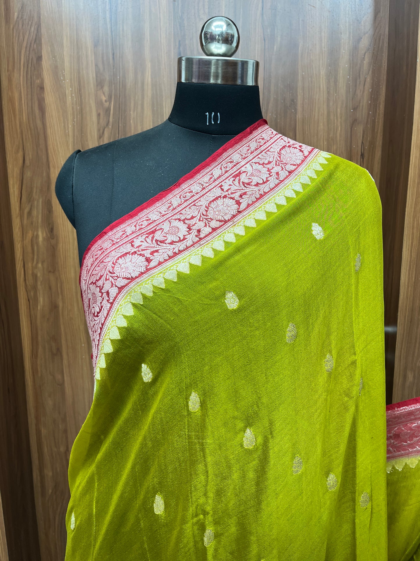 Pista Handloom Khaddi Chiffon Banarasi Saree