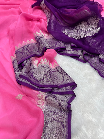 Pink Kadhwa Handloom Khaddi Chiffon Banarasi Saree