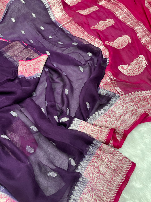 Purple Kadhwa Handloom Khaddi Chiffon Banarasi Saree