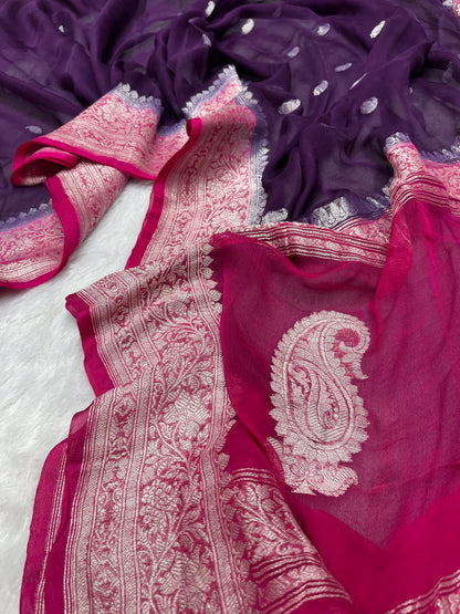 Purple Kadhwa Handloom Khaddi Chiffon Banarasi Saree