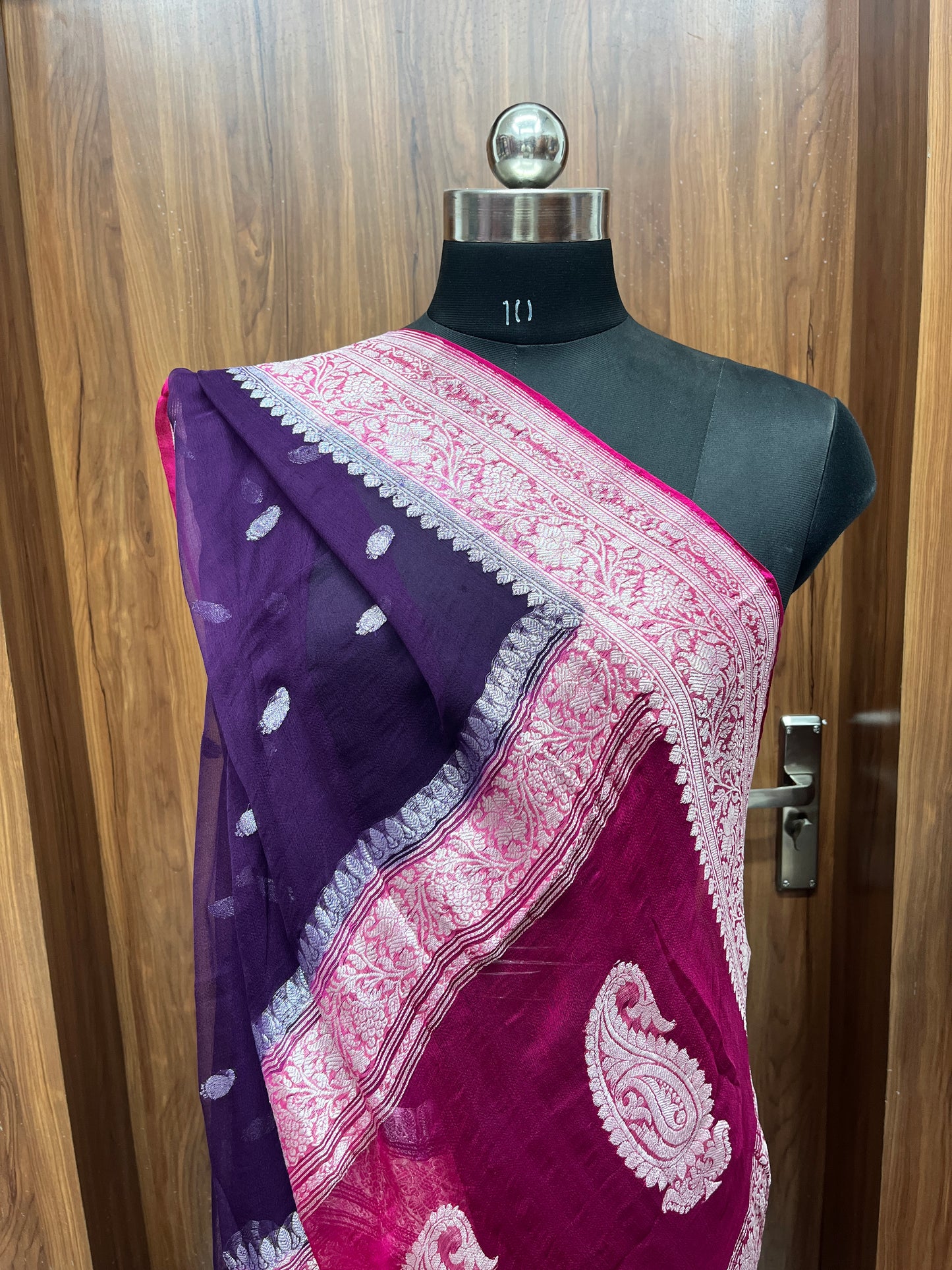 Purple Kadhwa Handloom Khaddi Chiffon Banarasi Saree