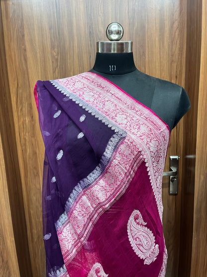 Purple Kadhwa Handloom Khaddi Chiffon Banarasi Saree