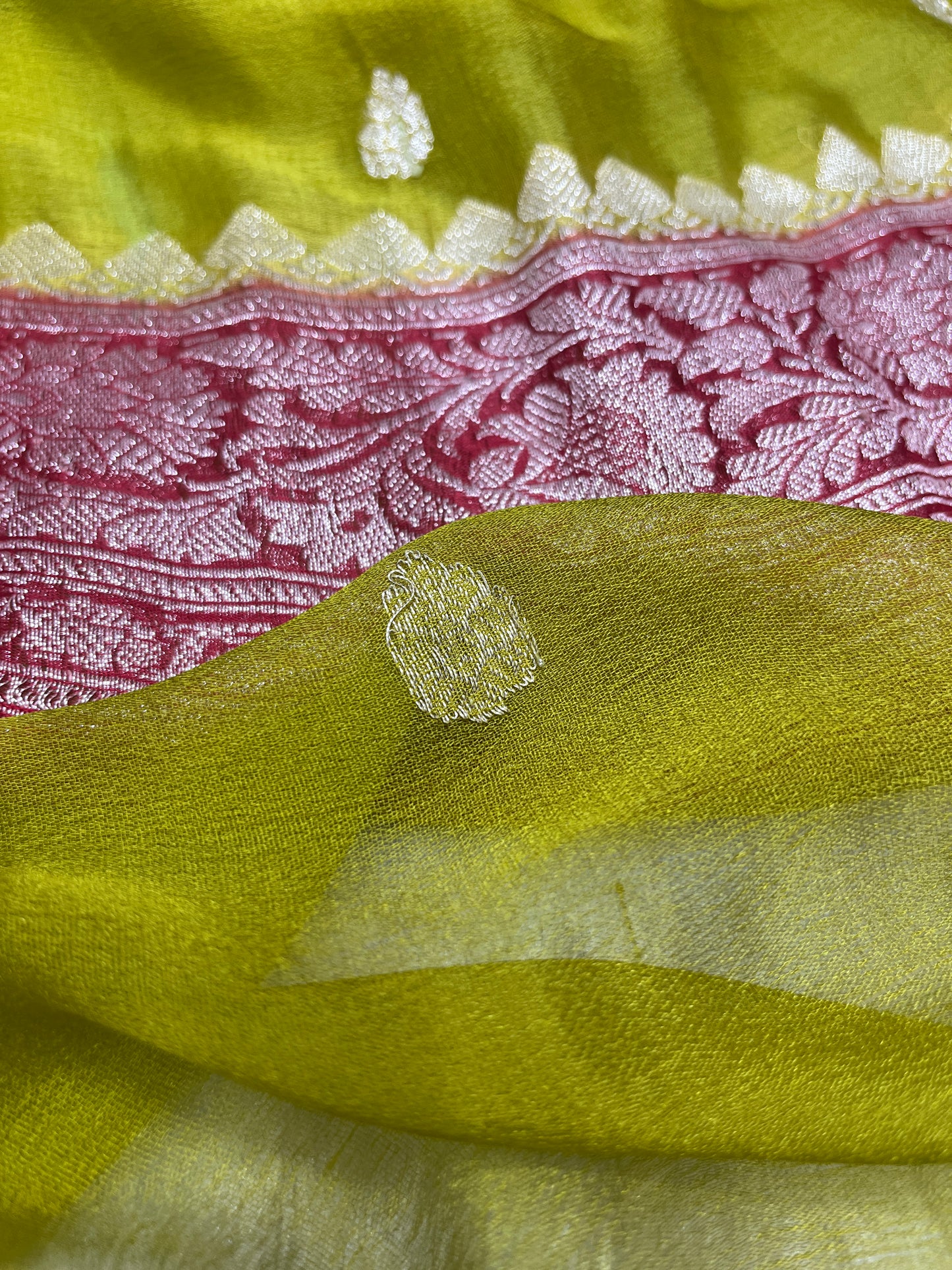 Pista Handloom Khaddi Chiffon Banarasi Saree
