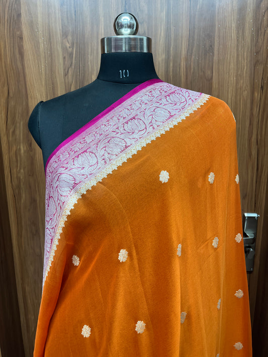Orange Kadhwa Handloom Khaddi Chiffon Banarasi Saree