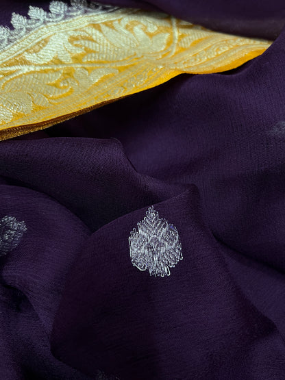 Dark Purple Kadhwa Handloom Khaddi Chiffon Banarasi Saree