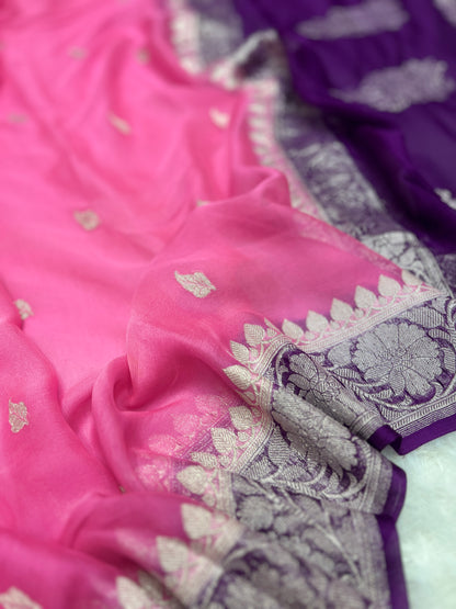 Pink Kadhwa Handloom Khaddi Chiffon Banarasi Saree
