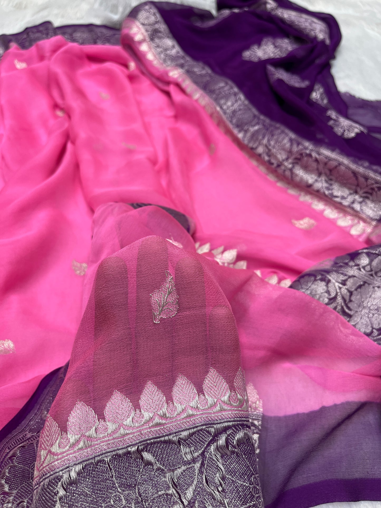 Pink Kadhwa Handloom Khaddi Chiffon Banarasi Saree