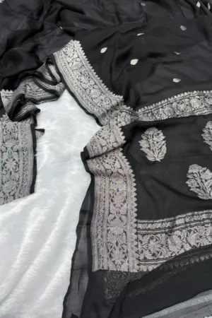 Black Khaddi Chiffon Banarasi Saree
