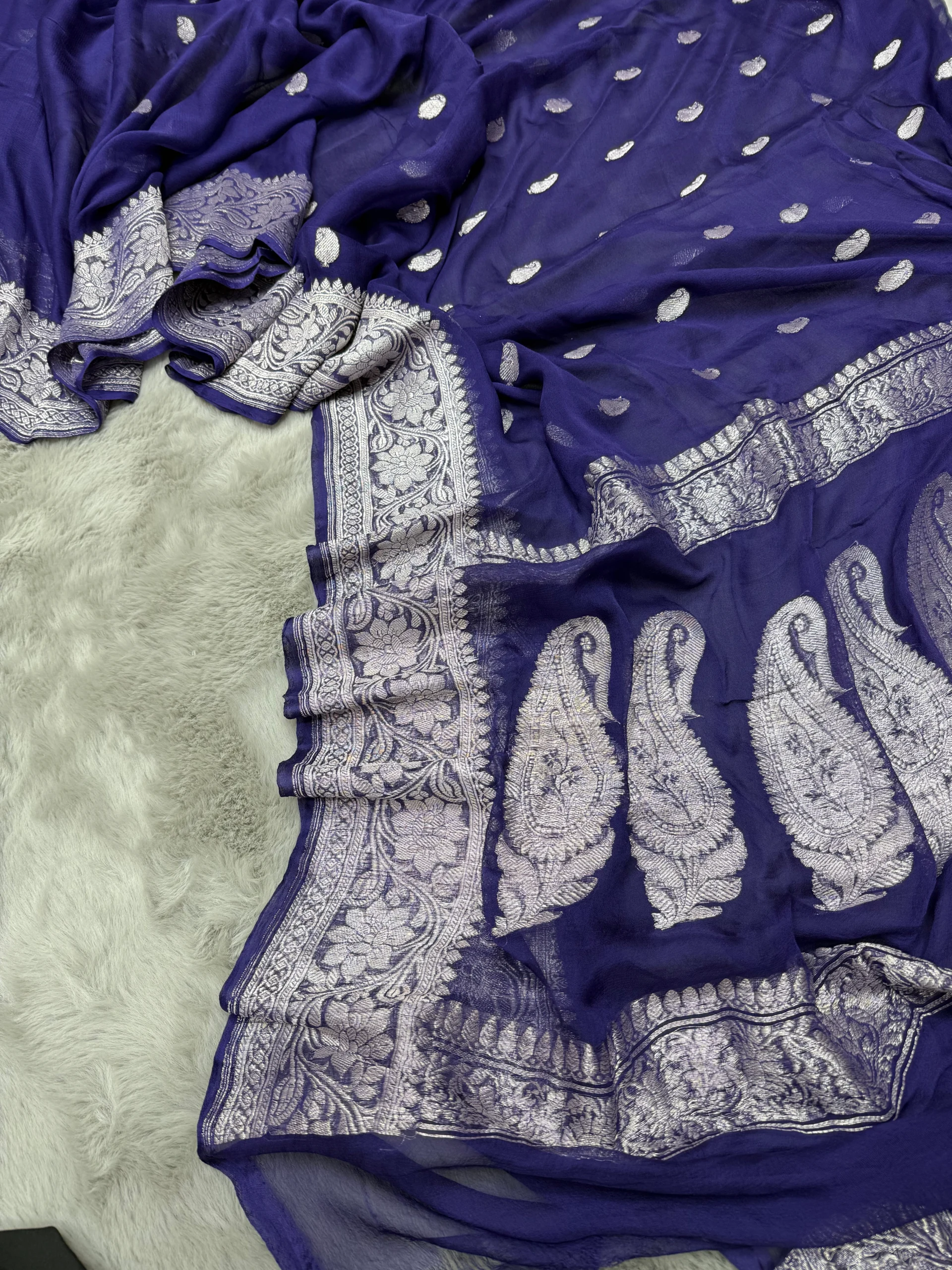 Navy Khaddi Chiffon Banarasi Saree