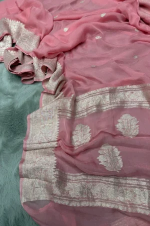 Strawberry Khaddi Chiffon Banarasi Saree