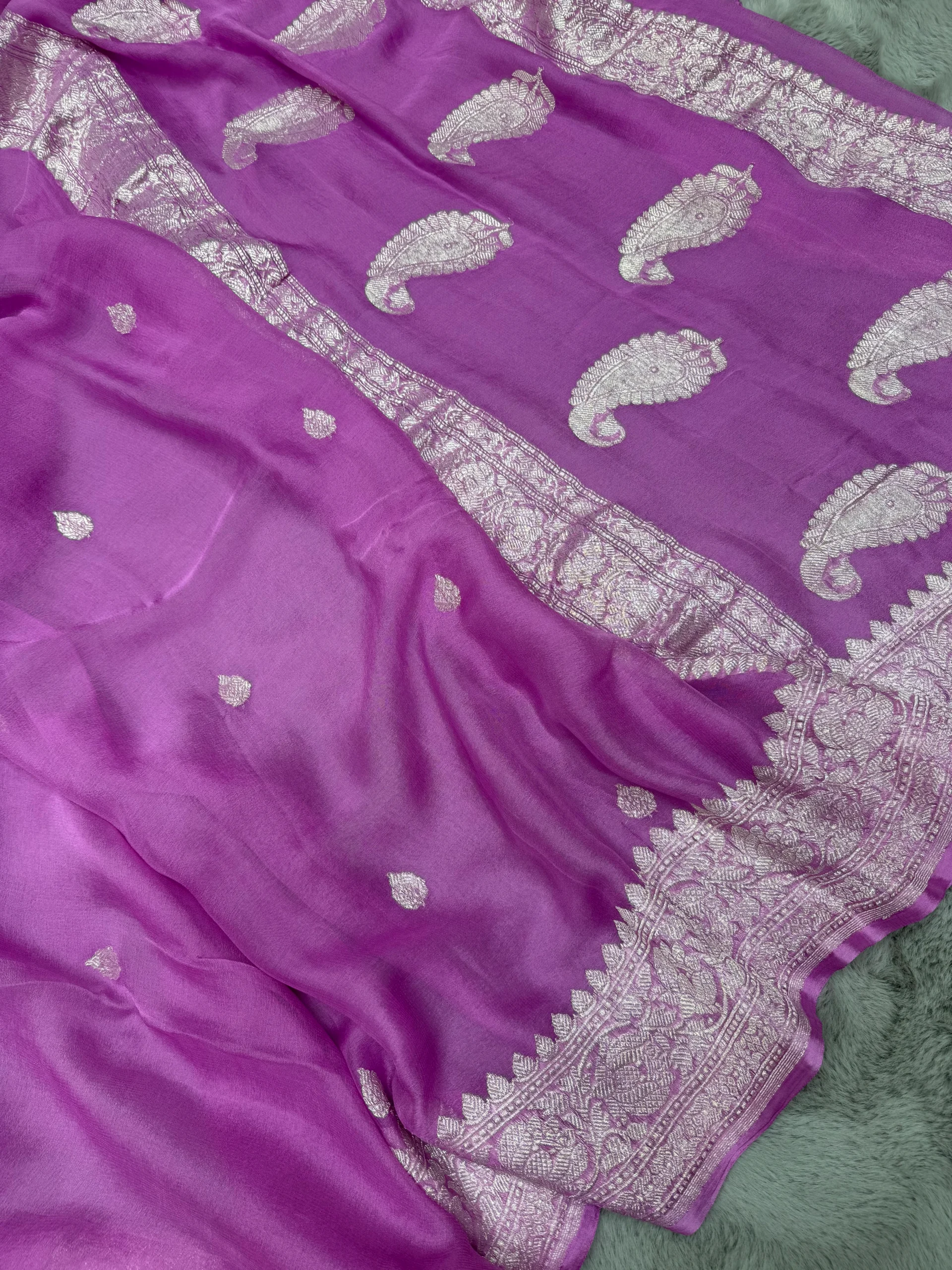 Mauve Khaddi Chiffon Banarasi Saree - Image 2