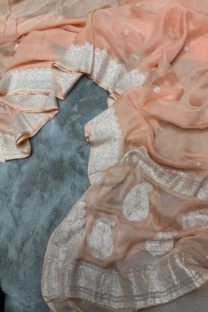Peach Khaddi Chiffon Banarasi Saree