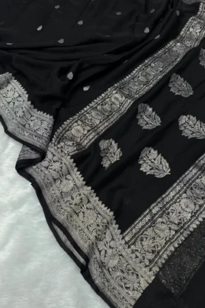 Black Khaddi Chiffon Banarasi Saree