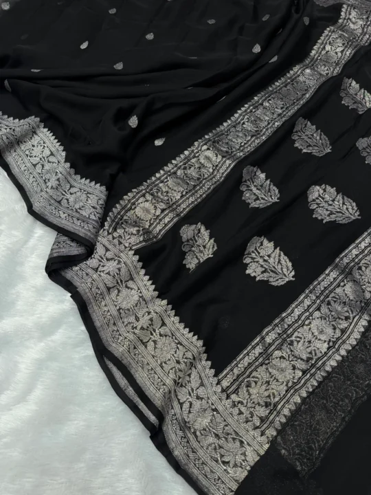 Black Khaddi Chiffon Banarasi Saree