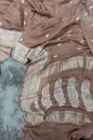 Brown Khaddi Chiffon Banarasi Saree