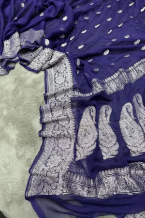 Navy Khaddi Chiffon Banarasi Saree