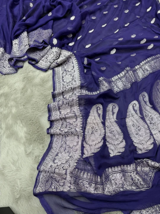 Navy Khaddi Chiffon Banarasi Saree