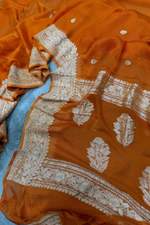 Orange Khaddi Chiffon Banarasi Saree