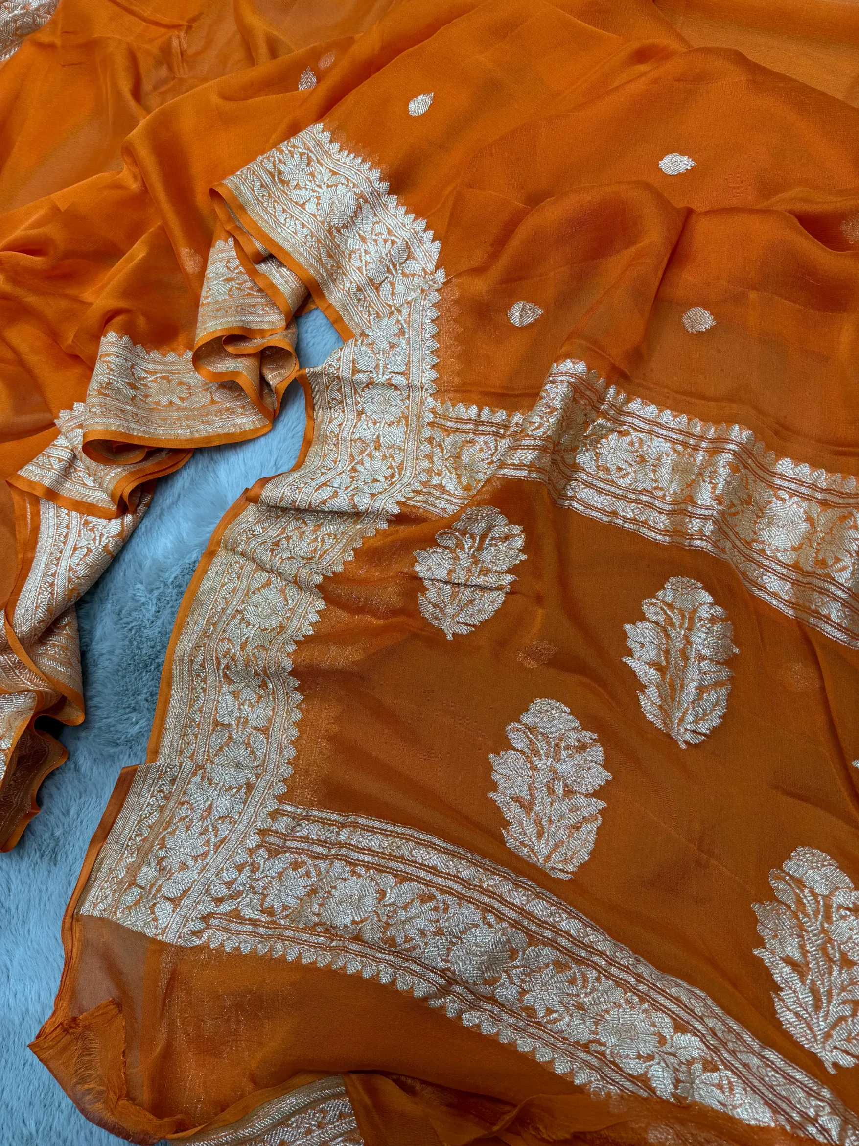 Orange Khaddi Chiffon Banarasi Saree