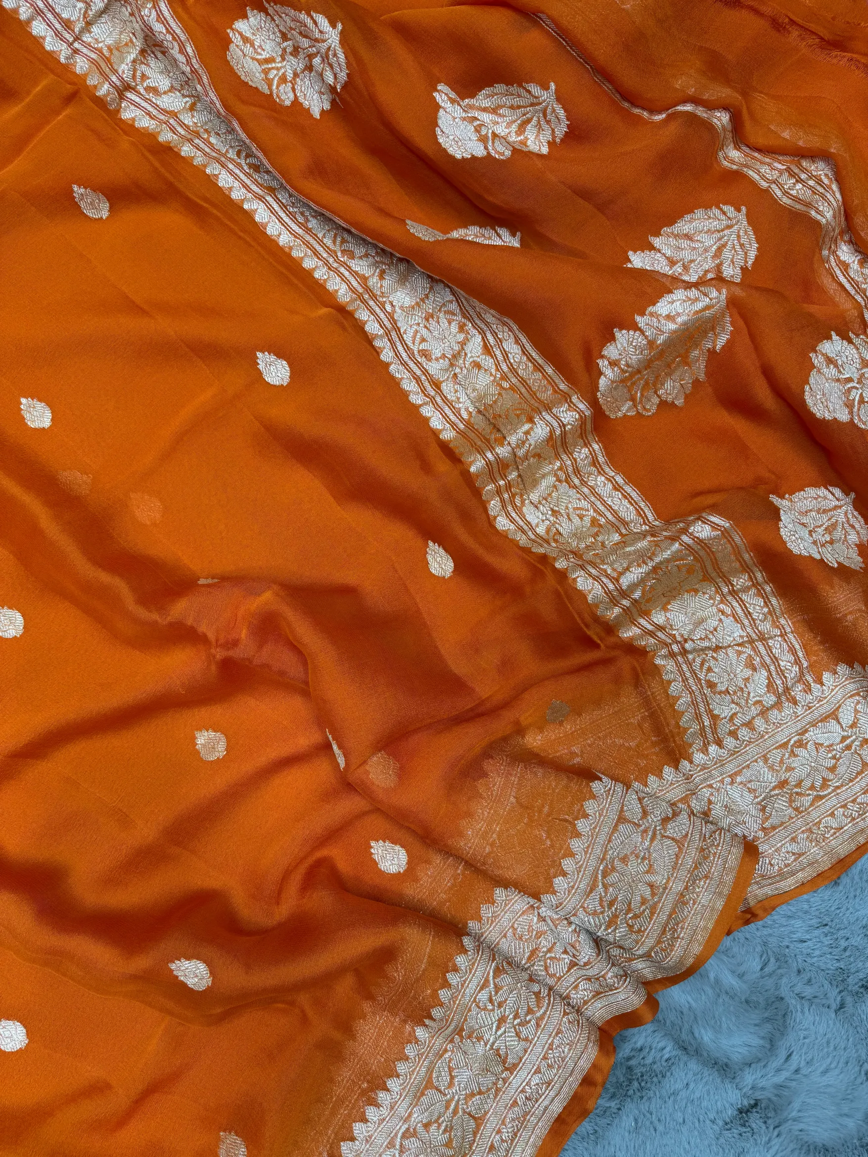 Orange Khaddi Chiffon Banarasi Saree - Image 2