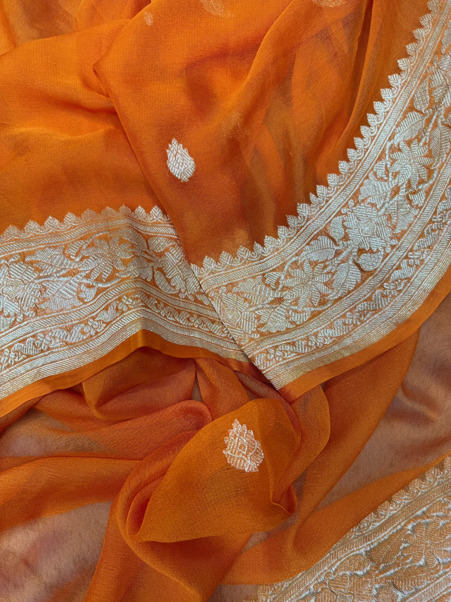 Orange Khaddi Chiffon Banarasi Saree - Image 3