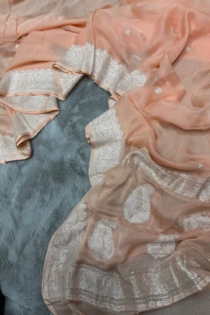 Peach Khaddi Chiffon Banarasi Saree