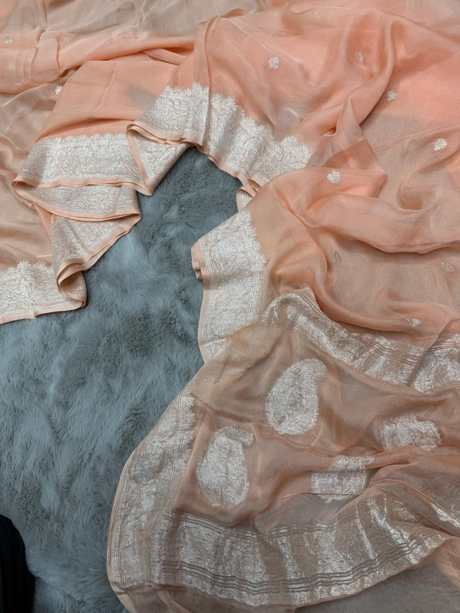 Peach Khaddi Chiffon Banarasi Saree