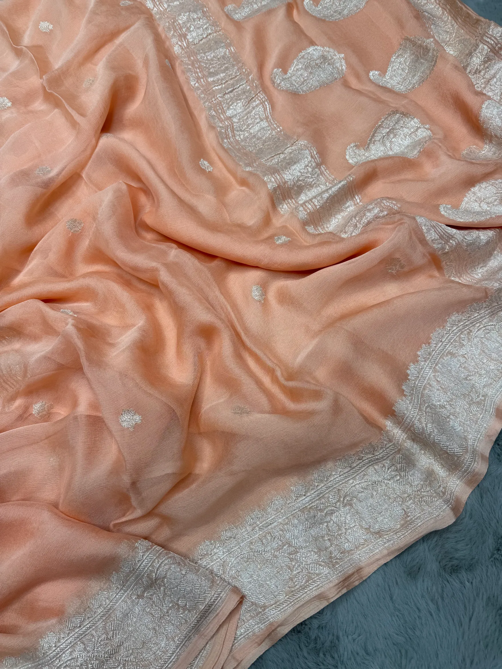 Peach Khaddi Chiffon Banarasi Saree - Image 2