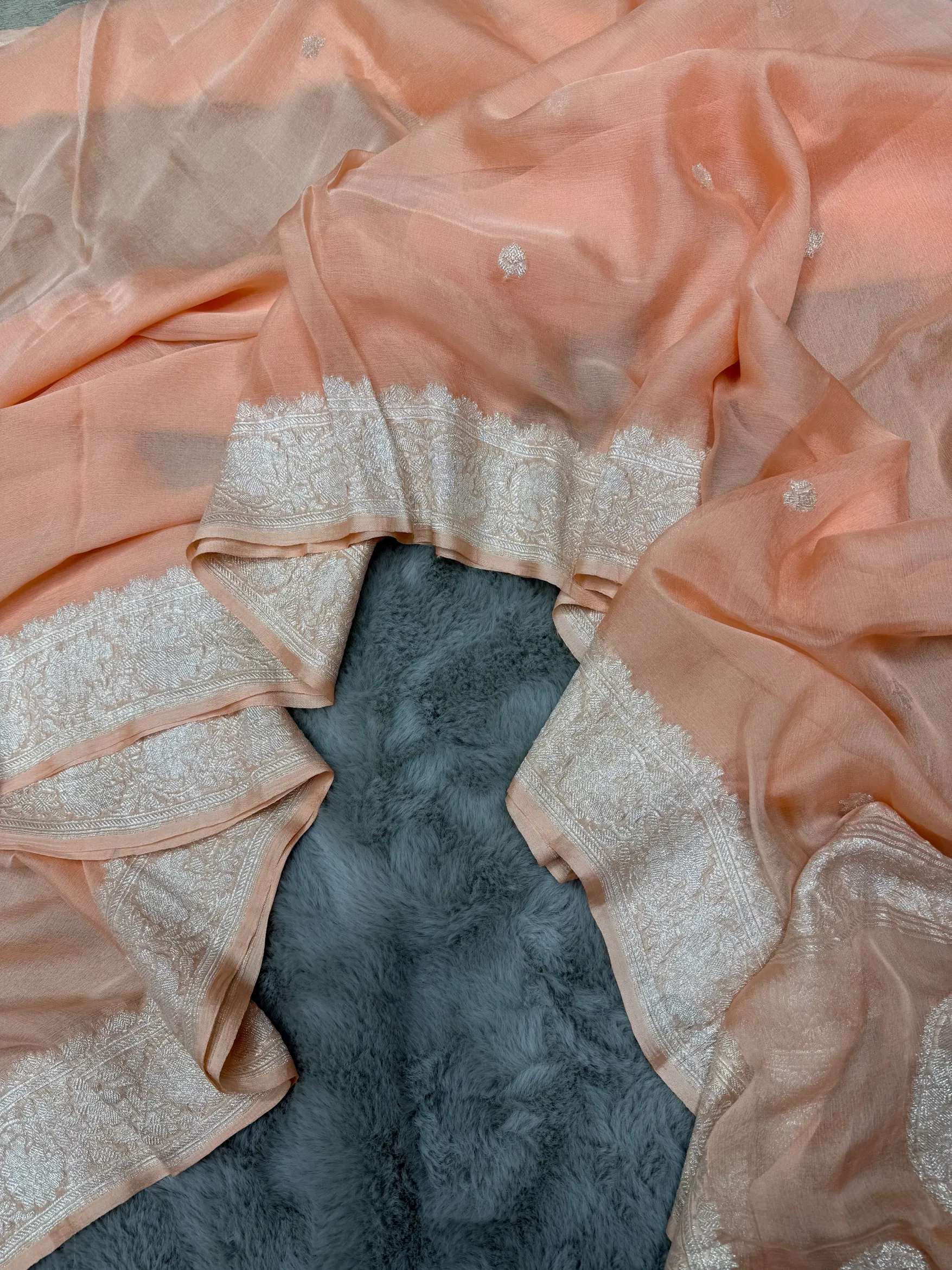Peach Khaddi Chiffon Banarasi Saree - Image 3