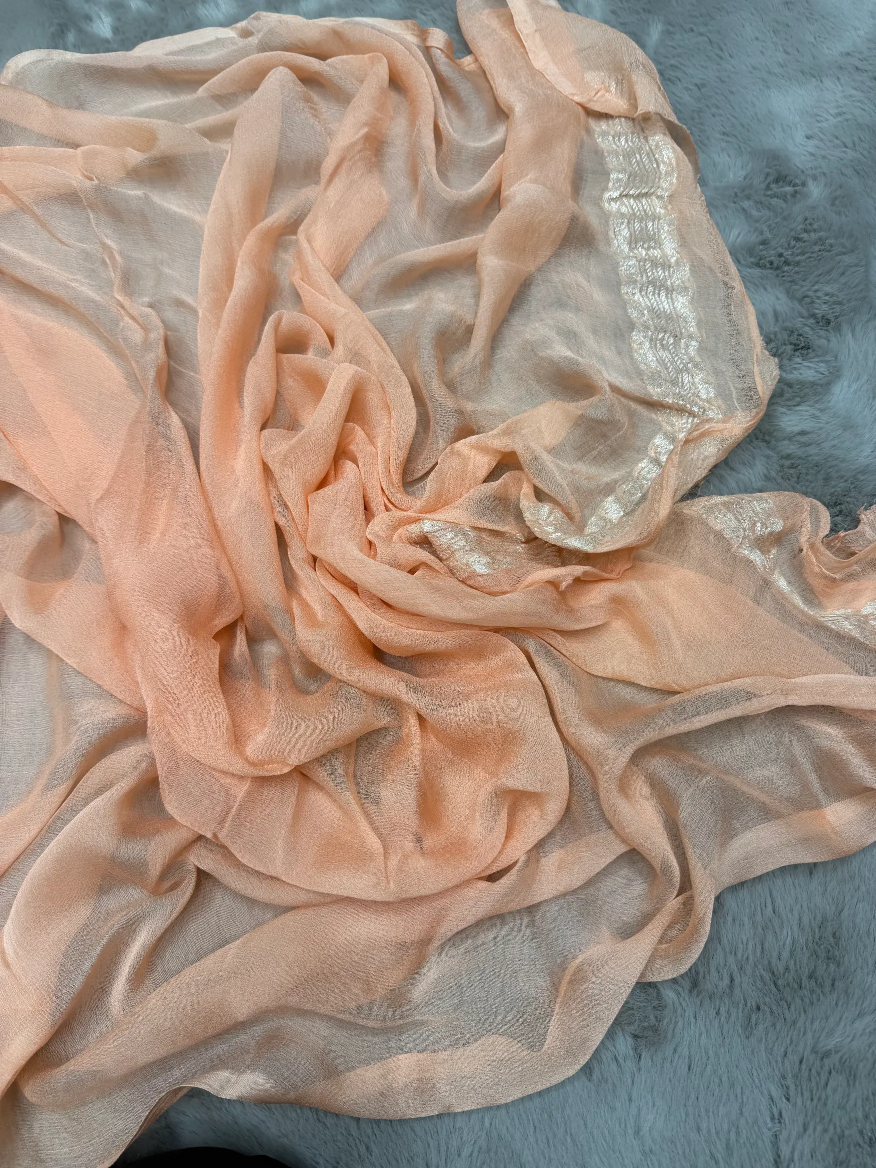 Peach Khaddi Chiffon Banarasi Saree - Image 4