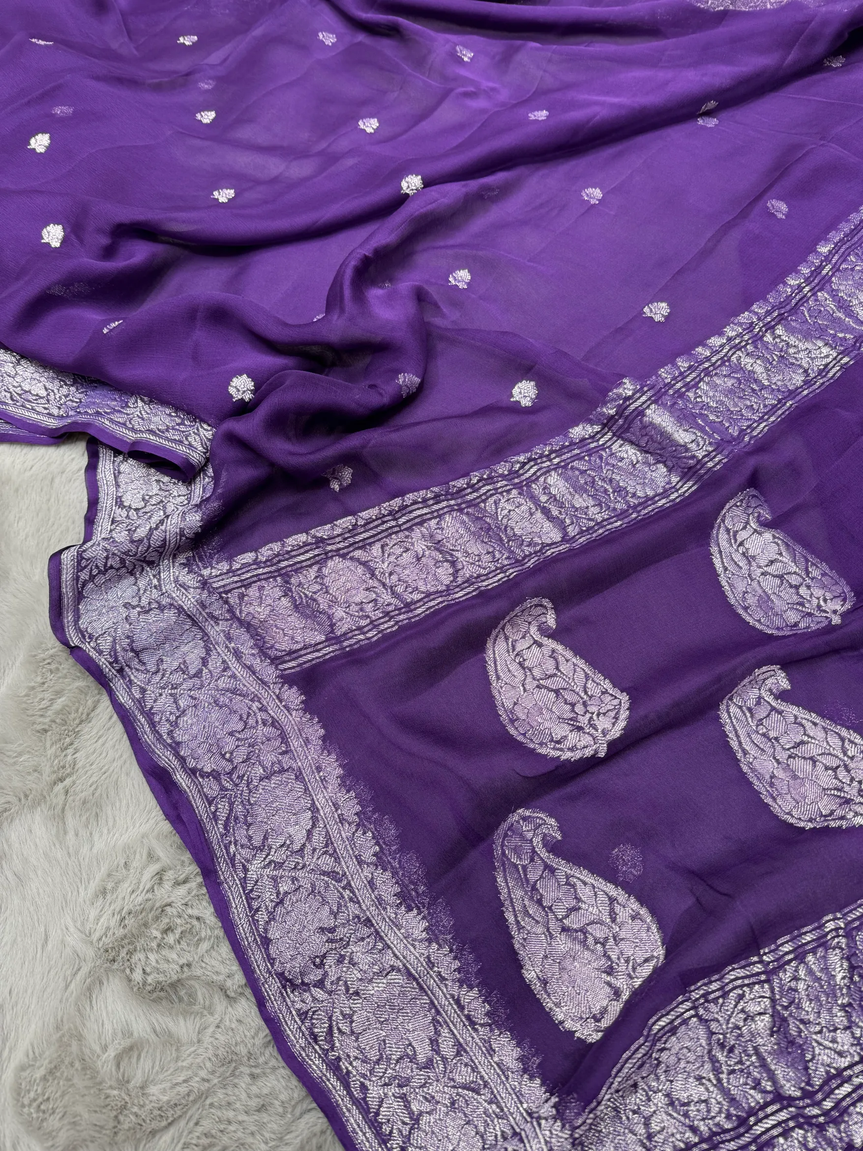 Purple Khaddi Chiffon Banarasi Saree