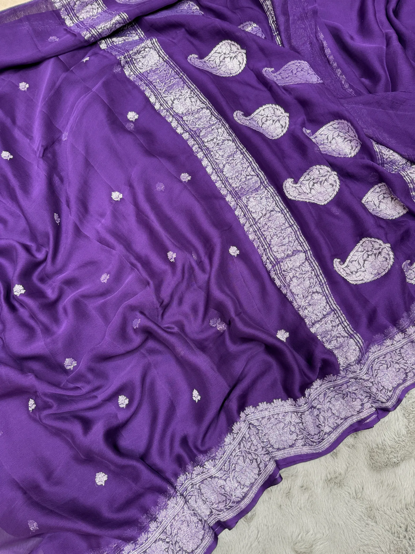 Purple Khaddi Chiffon Banarasi Saree - Image 2