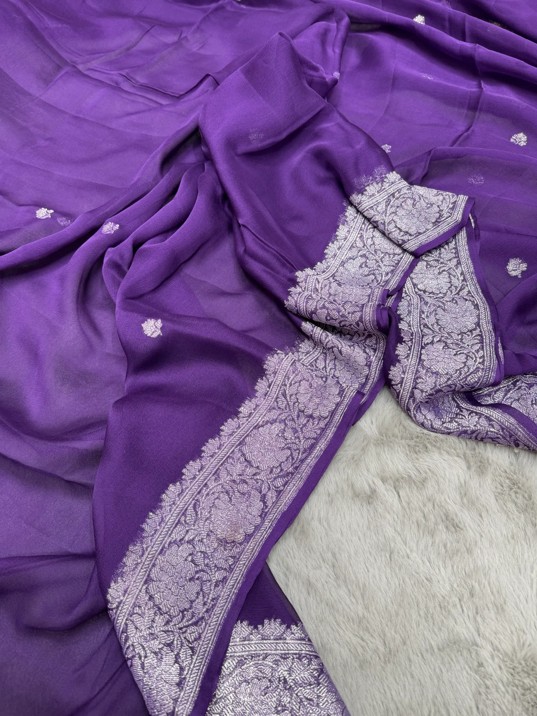 Purple Khaddi Chiffon Banarasi Saree - Image 3