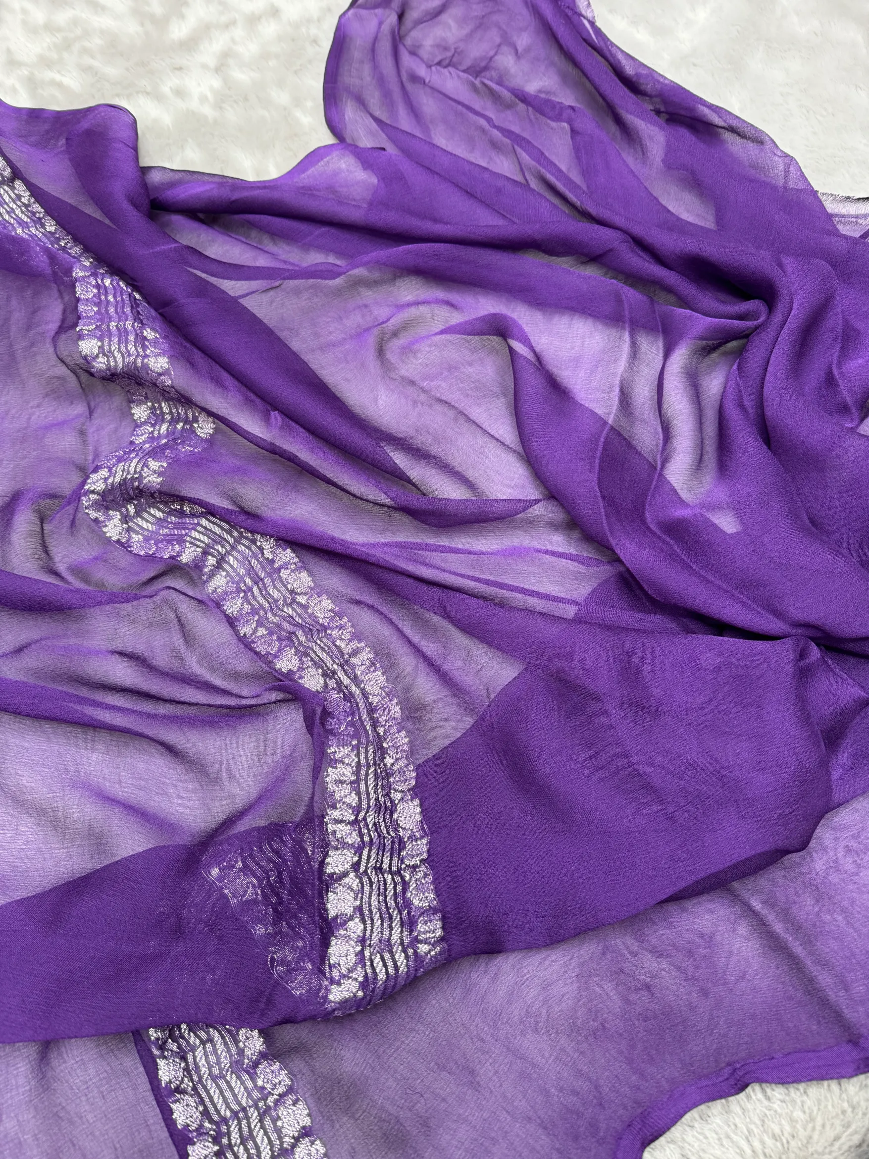 Purple Khaddi Chiffon Banarasi Saree - Image 4