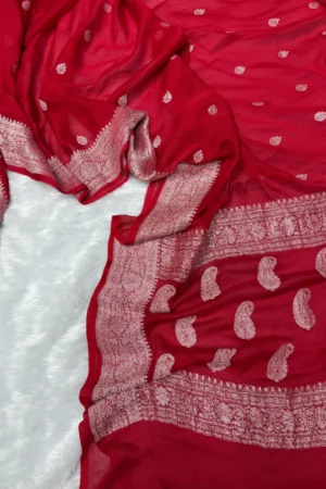 Red Khaddi Chiffon Banarasi Saree