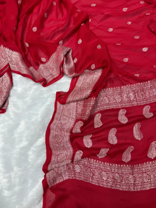Red Khaddi Chiffon Banarasi Saree
