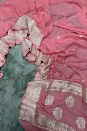 Strawberry Khaddi Chiffon Banarasi Saree