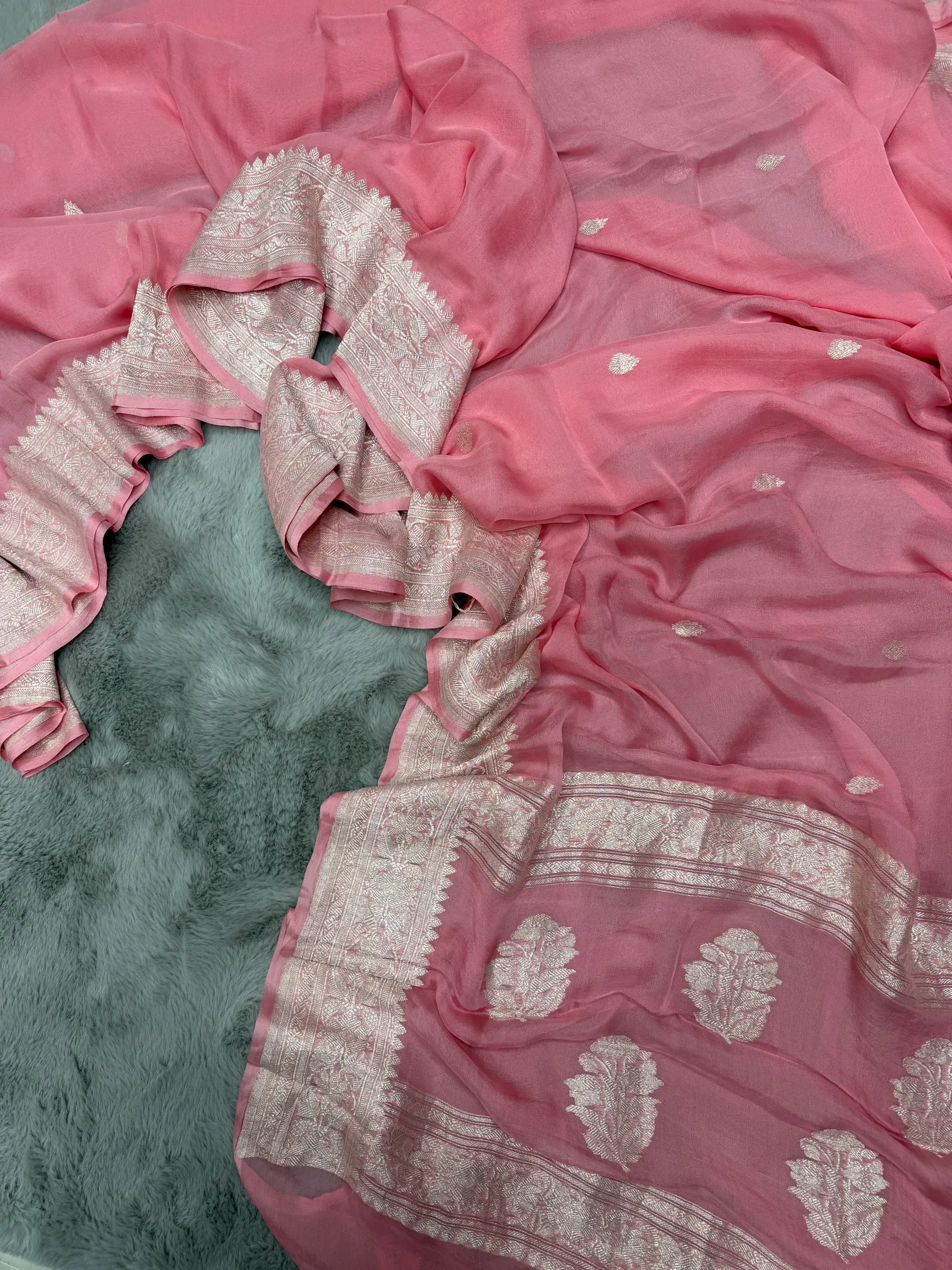 Strawberry Khaddi Chiffon Banarasi Saree