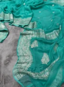Sea Green Khaddi Chiffon Banarasi Saree