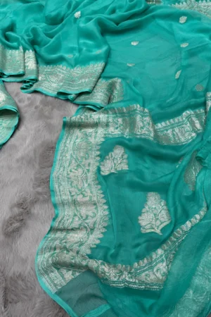 Sea Green Khaddi Chiffon Banarasi Saree