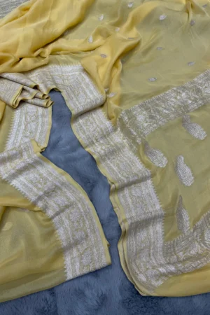 Yellow Khaddi Chiffon Banarasi Saree
