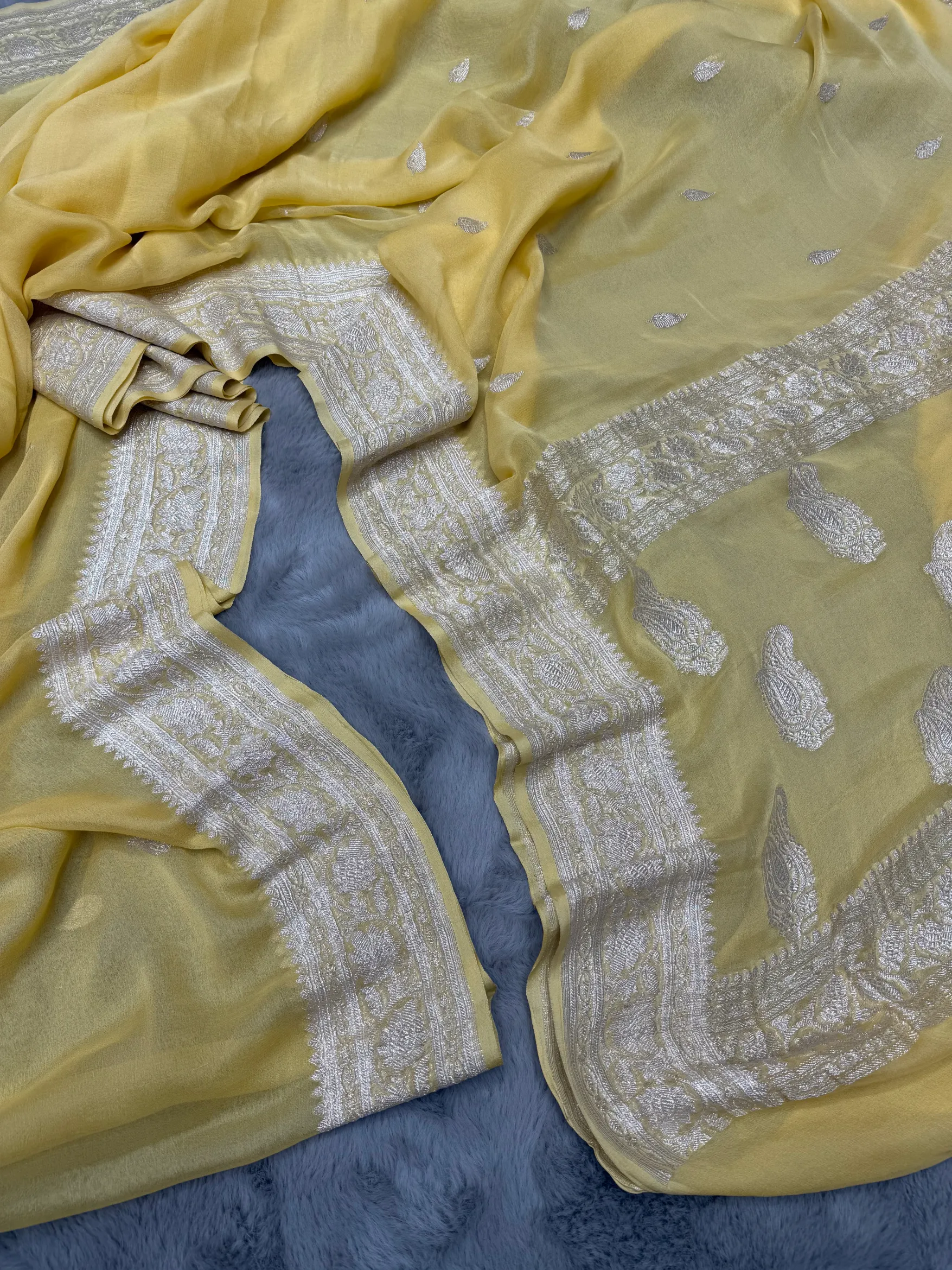 Yellow Khaddi Chiffon Banarasi Saree