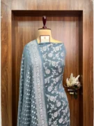 Grey Khaddi Georgette Banarasi Suit